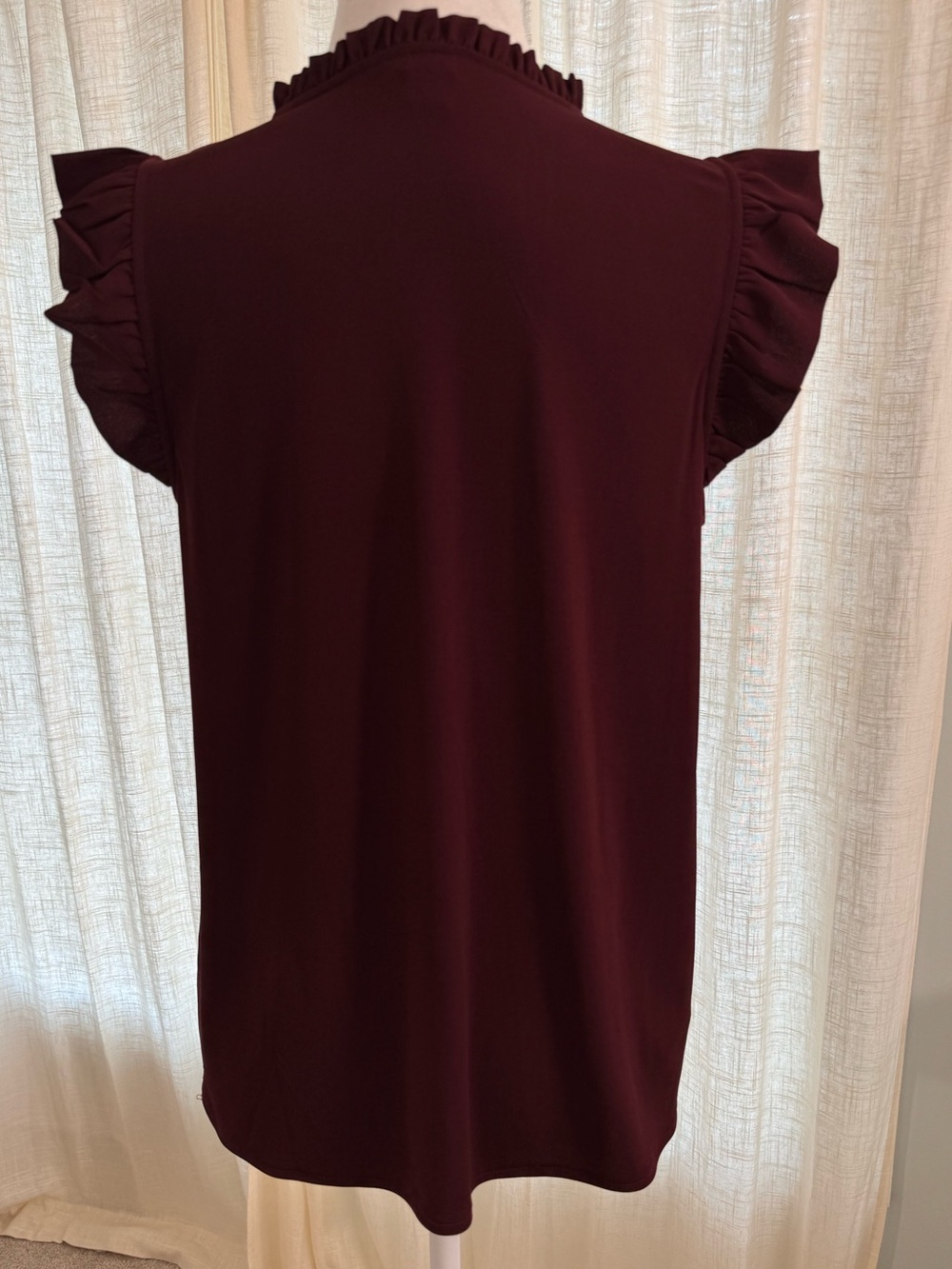 Ann Taylor Deep Burgundy Pearl-Button Ruffle Sleeve Blouse - Size Small - Picture 4 of 9